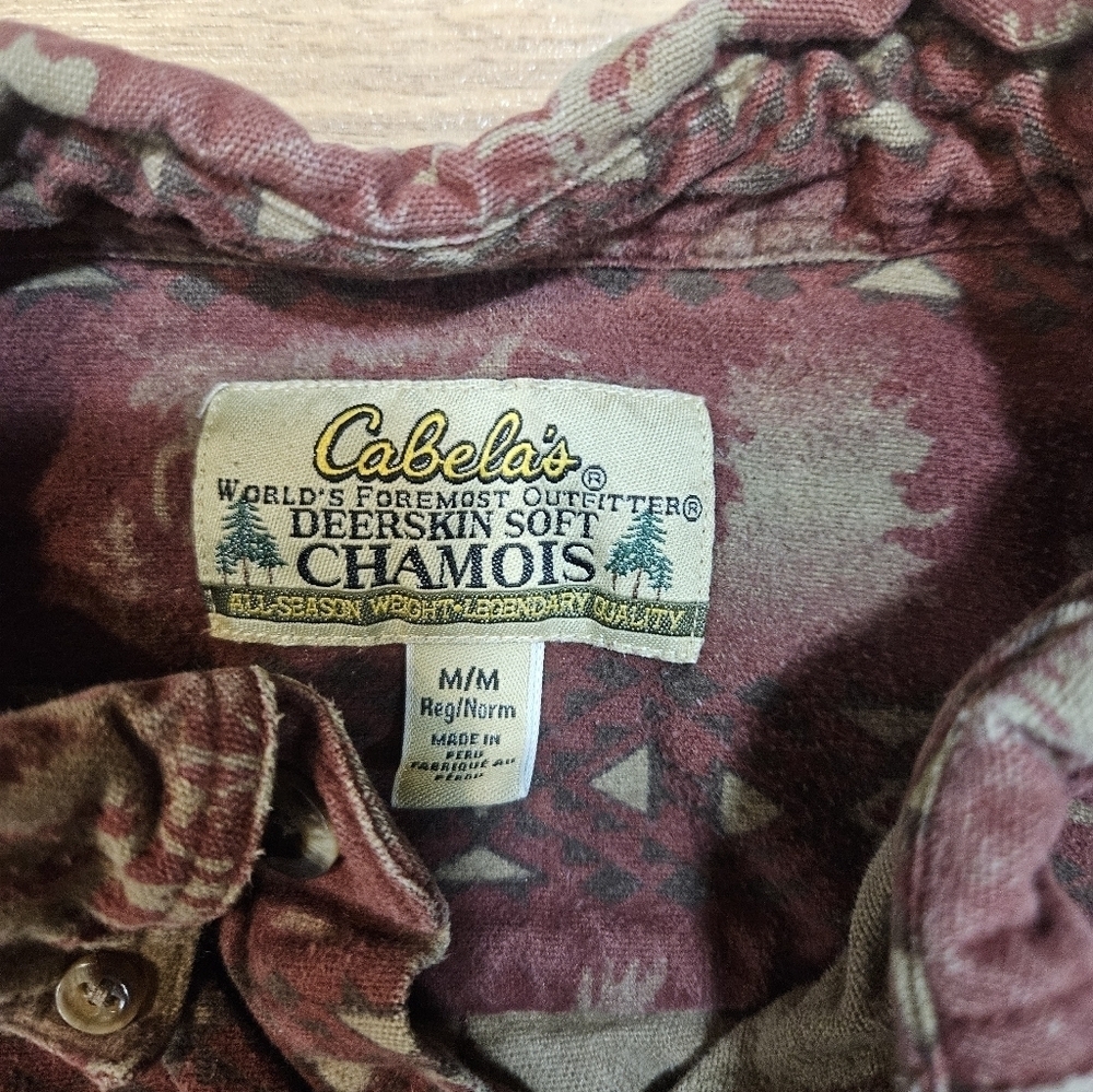 Cabela’s Deerskin Soft Chamois Shirt Men’s M Moose Tree Print Burgundy - Picture 3 of 7